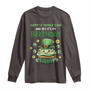 Funny St. Patrick's Day And Birthday Long Sleeve Shirt Shamrock Cupcake Leprechaun TS09 Dark Chocolate Print Your Wear