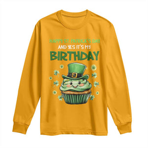 Funny St. Patrick's Day And Birthday Long Sleeve Shirt Shamrock Cupcake Leprechaun TS09 Gold Print Your Wear