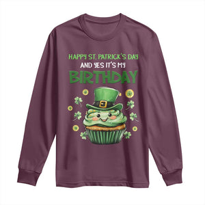 Funny St. Patrick's Day And Birthday Long Sleeve Shirt Shamrock Cupcake Leprechaun TS09 Maroon Print Your Wear