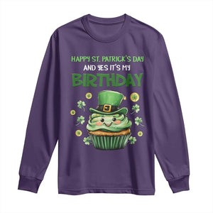 Funny St. Patrick's Day And Birthday Long Sleeve Shirt Shamrock Cupcake Leprechaun TS09 Purple Print Your Wear