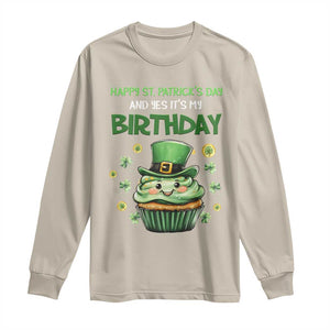 Funny St. Patrick's Day And Birthday Long Sleeve Shirt Shamrock Cupcake Leprechaun TS09 Sand Print Your Wear