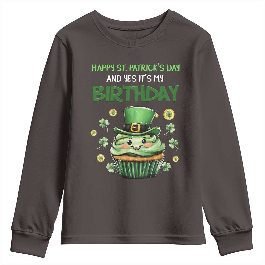 Funny St. Patrick's Day And Birthday Youth Sweatshirt Shamrock Cupcake Leprechaun TS09 Dark Chocolate Print Your Wear