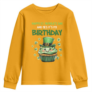 Funny St. Patrick's Day And Birthday Youth Sweatshirt Shamrock Cupcake Leprechaun TS09 Gold Print Your Wear