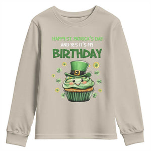 Funny St. Patrick's Day And Birthday Youth Sweatshirt Shamrock Cupcake Leprechaun TS09 Sand Print Your Wear