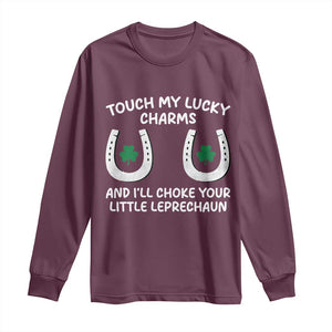 Funny St. Patrick's Day Long Sleeve Shirt Touch My Lucky Charm TS09 Maroon Print Your Wear