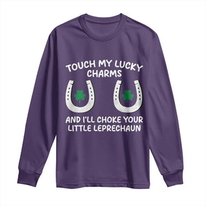 Funny St. Patrick's Day Long Sleeve Shirt Touch My Lucky Charm TS09 Purple Print Your Wear