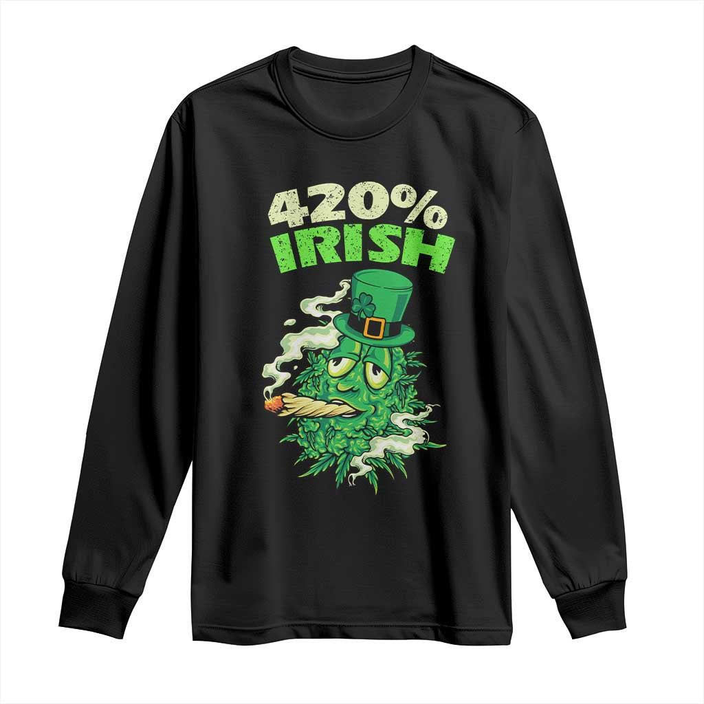 Funny St. Patrick's Day Cannabis Long Sleeve Shirt 420% Irish Weed TS09 Black Print Your Wear
