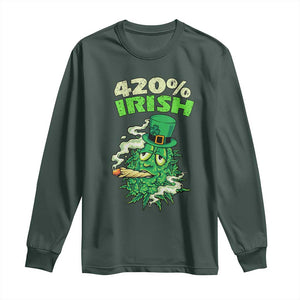 Funny St. Patrick's Day Cannabis Long Sleeve Shirt 420% Irish Weed TS09 Dark Forest Green Print Your Wear