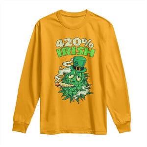 Funny St. Patrick's Day Cannabis Long Sleeve Shirt 420% Irish Weed TS09 Gold Print Your Wear