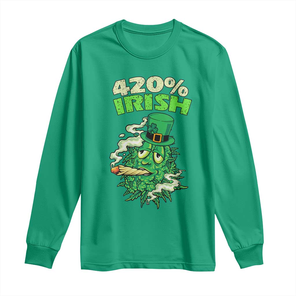 Funny St. Patrick's Day Cannabis Long Sleeve Shirt 420% Irish Weed TS09 Irish Green Print Your Wear