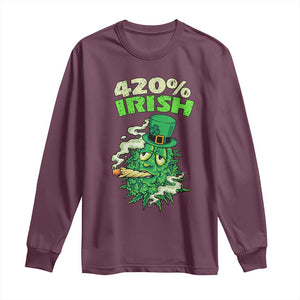 Funny St. Patrick's Day Cannabis Long Sleeve Shirt 420% Irish Weed TS09 Maroon Print Your Wear