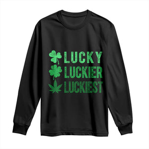 Funny St. Patrick's Day Weed Long Sleeve Shirt Lucky Luckiest Cannabis Shamrock TS09 Black Print Your Wear