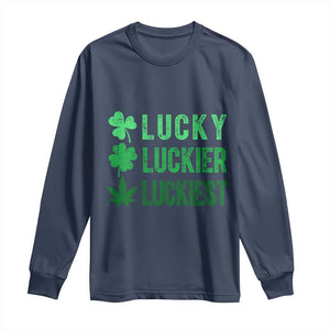 Funny St. Patrick's Day Weed Long Sleeve Shirt Lucky Luckiest Cannabis Shamrock TS09 Navy Print Your Wear