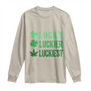 Funny St. Patrick's Day Weed Long Sleeve Shirt Lucky Luckiest Cannabis Shamrock TS09 Sand Print Your Wear