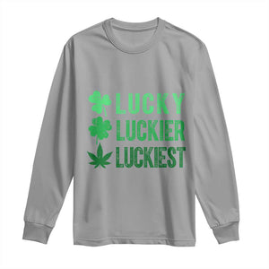 Funny St. Patrick's Day Weed Long Sleeve Shirt Lucky Luckiest Cannabis Shamrock TS09 Sport Gray Print Your Wear