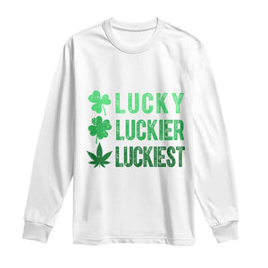 Funny St. Patrick's Day Weed Long Sleeve Shirt Lucky Luckiest Cannabis Shamrock TS09 White Print Your Wear