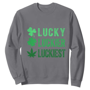 Funny St. Patrick's Day Weed Sweatshirt Lucky Luckiest Cannabis Shamrock TS09 Charcoal Print Your Wear