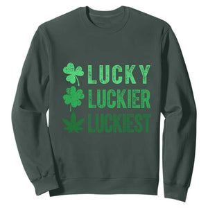 Funny St. Patrick's Day Weed Sweatshirt Lucky Luckiest Cannabis Shamrock TS09 Dark Forest Green Print Your Wear