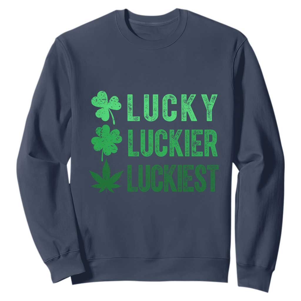 Funny St. Patrick's Day Weed Sweatshirt Lucky Luckiest Cannabis Shamrock TS09 Navy Print Your Wear