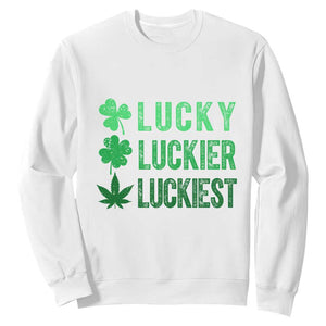 Funny St. Patrick's Day Weed Sweatshirt Lucky Luckiest Cannabis Shamrock TS09 White Print Your Wear