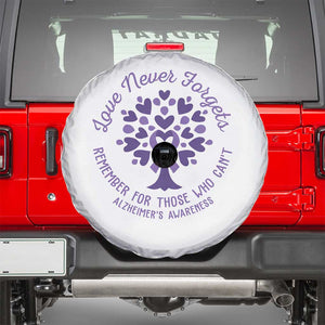Alzheimer Awareness Spare Tire Cover Love Never Forgets Remember For Those Who Cannot Purple Ribbon TS09 White Print Your Wear