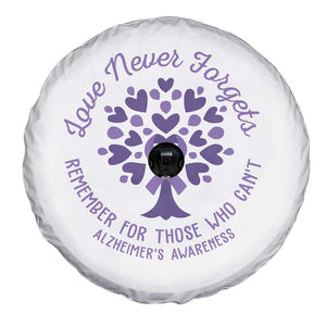Alzheimer Awareness Spare Tire Cover Love Never Forgets Remember For Those Who Cannot Purple Ribbon TS09 Print Your Wear