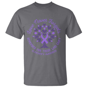 Alzheimer Awareness T Shirt Love Never Forgets Remember For Those Who Cannot Purple Ribbon TS09 Charcoal Print Your Wear