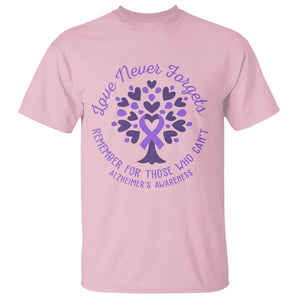 Alzheimer Awareness T Shirt Love Never Forgets Remember For Those Who Cannot Purple Ribbon TS09 Light Pink Print Your Wear