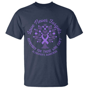 Alzheimer Awareness T Shirt Love Never Forgets Remember For Those Who Cannot Purple Ribbon TS09 Navy Print Your Wear