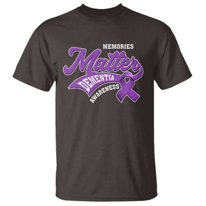 Dementia Awareness T Shirt Memories Matter Purple Ribbon Alzheimer TS09 Dark Chocolate Print Your Wear