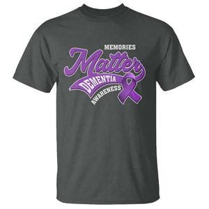 Dementia Awareness T Shirt Memories Matter Purple Ribbon Alzheimer TS09 Dark Heather Print Your Wear