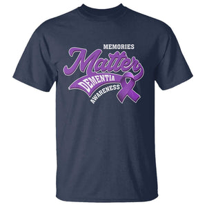 Dementia Awareness T Shirt Memories Matter Purple Ribbon Alzheimer TS09 Navy Print Your Wear