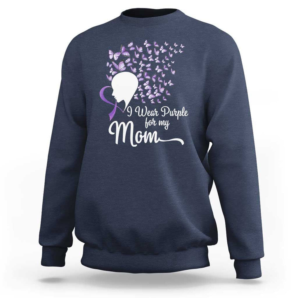 Alzheimer Awareness Sweatshirt I Wear Purple For My Mom Dementia TS09 Navy Print Your Wear