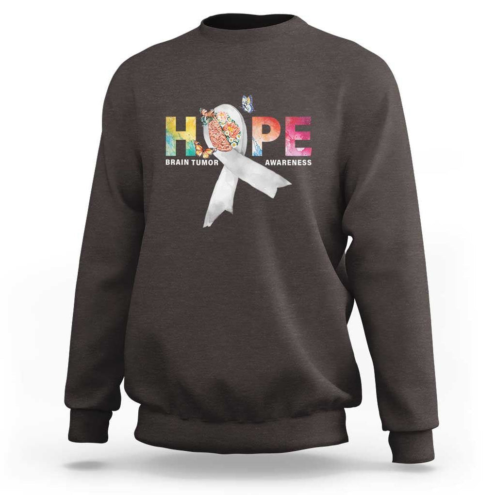 Hope Brain Tumor Awareness Gray Ribbon Sweatshirt TS09 Dark Chocolate Print Your Wear