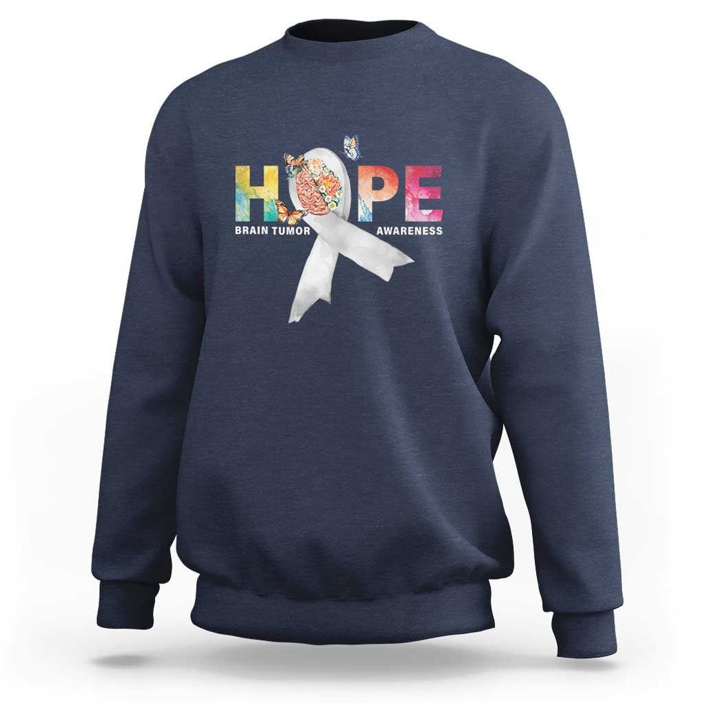 Hope Brain Tumor Awareness Gray Ribbon Sweatshirt TS09 Navy Print Your Wear