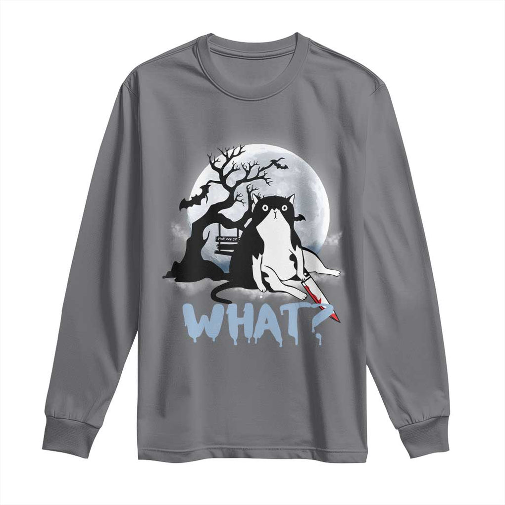 Halloween Cat Long Sleeve Shirt What Cat Murder Spooky Season TS09 Charcoal Print Your Wear