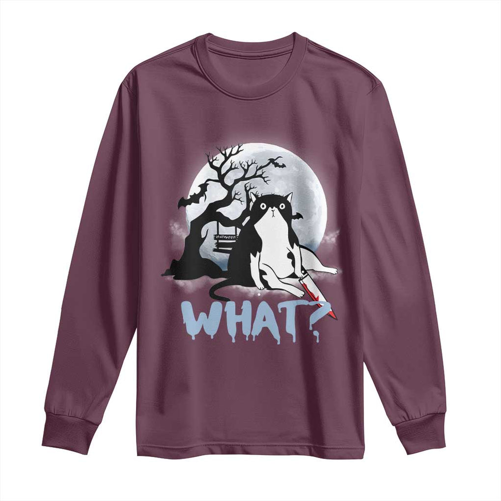 Halloween Cat Long Sleeve Shirt What Cat Murder Spooky Season TS09 Maroon Print Your Wear