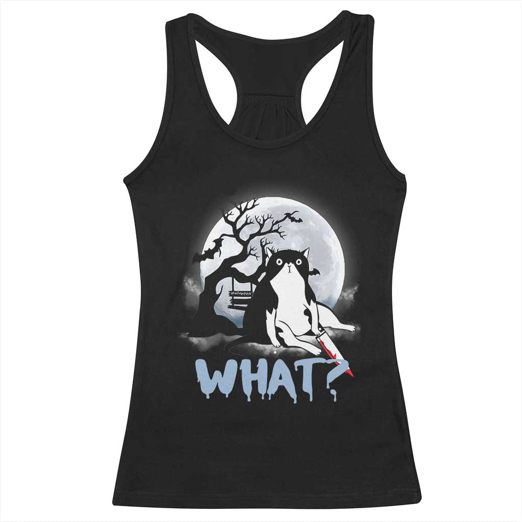 Halloween Cat Racerback Tank Top What Cat Murder Spooky Season TS09 Black Print Your Wear