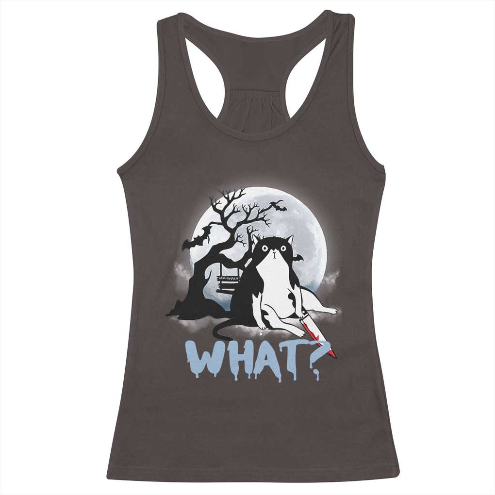 Halloween Cat Racerback Tank Top What Cat Murder Spooky Season TS09 Dark Chocolate Print Your Wear
