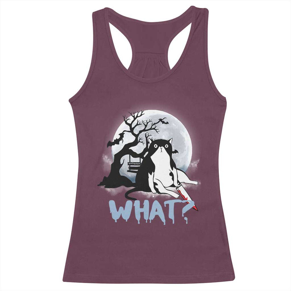 Halloween Cat Racerback Tank Top What Cat Murder Spooky Season TS09 Maroon Print Your Wear
