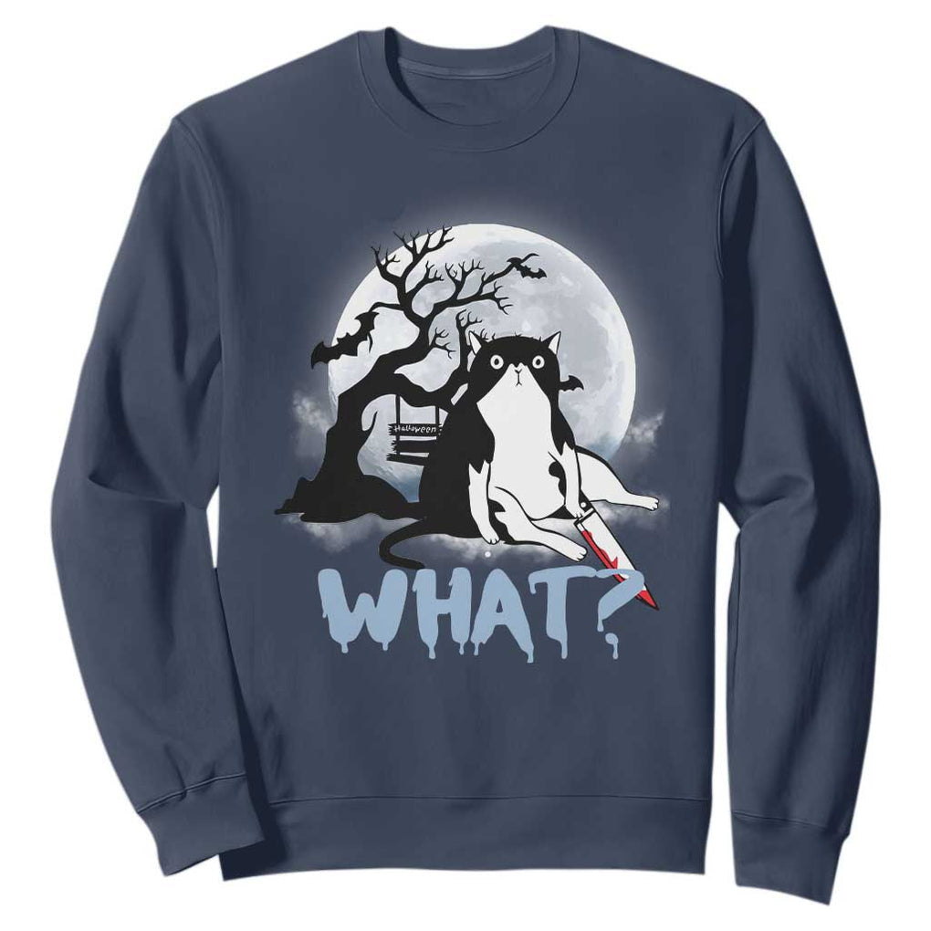 Halloween Cat Sweatshirt What Cat Murder Spooky Season TS09 Navy Print Your Wear