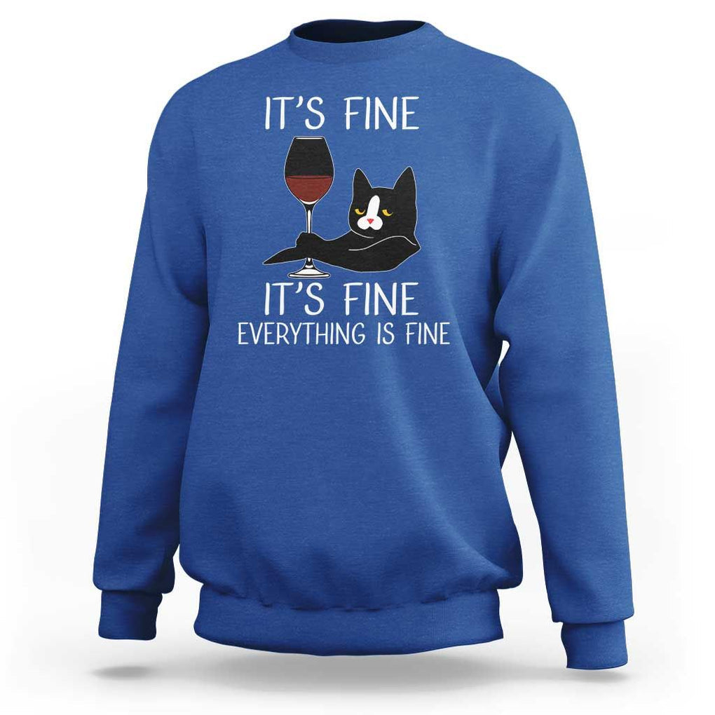 Cat Lover Sweatshirt It's Fine I'm Fine Everything is Fine Funny Black Cat TS09 Royal Blue Print Your Wear