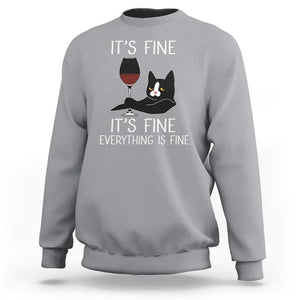 Cat Lover Sweatshirt It's Fine I'm Fine Everything is Fine Funny Black Cat TS09 Sport Gray Print Your Wear