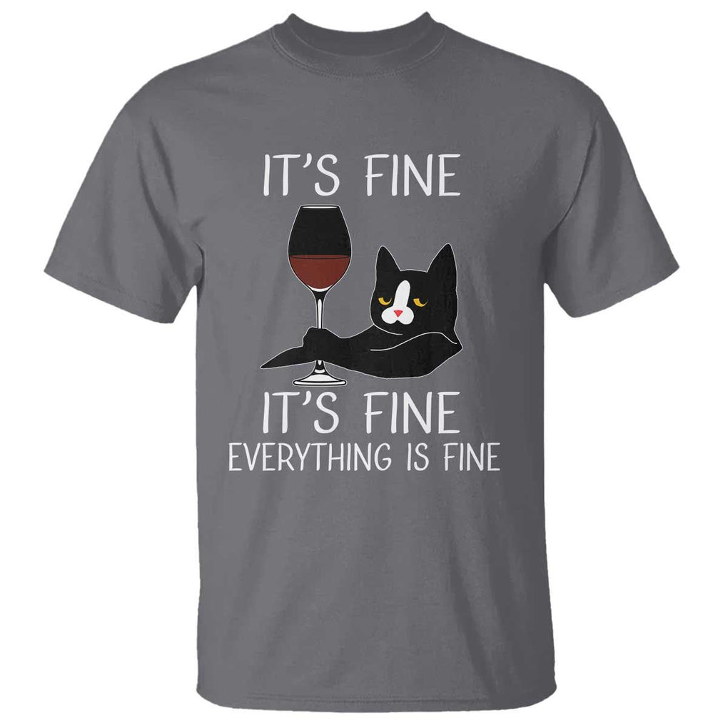 Cat Lover T Shirt It's Fine I'm Fine Everything is Fine Funny Black Cat TS09 Charcoal Print Your Wear