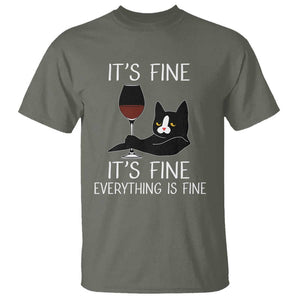 Cat Lover T Shirt It's Fine I'm Fine Everything is Fine Funny Black Cat TS09 Military Green Print Your Wear