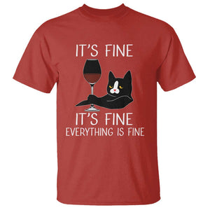 Cat Lover T Shirt It's Fine I'm Fine Everything is Fine Funny Black Cat TS09 Red Print Your Wear