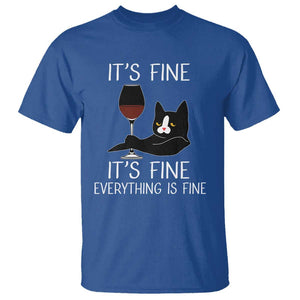 Cat Lover T Shirt It's Fine I'm Fine Everything is Fine Funny Black Cat TS09 Royal Blue Print Your Wear