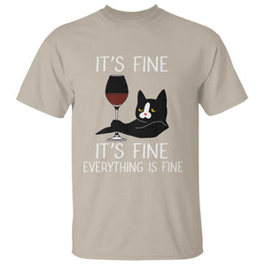 Cat Lover T Shirt It's Fine I'm Fine Everything is Fine Funny Black Cat TS09 Sand Print Your Wear