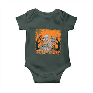 Funny Halloween Skeleton Riding Dinosaur Baby Onesie TS09 Dark Forest Green Print Your Wear