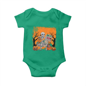 Funny Halloween Skeleton Riding Dinosaur Baby Onesie TS09 Irish Green Print Your Wear